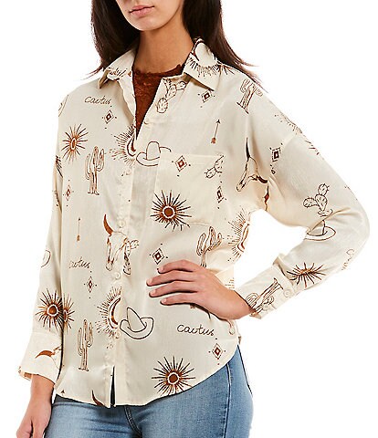 Evolutionary Printed Long Sleeve Button Front Shirt