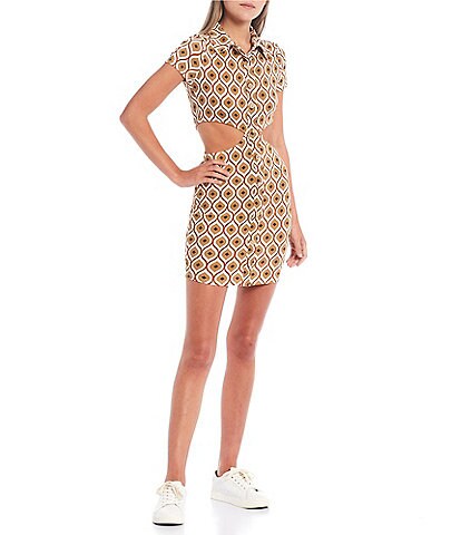 Evolutionary Printed Side Cut Out Button Front Dress