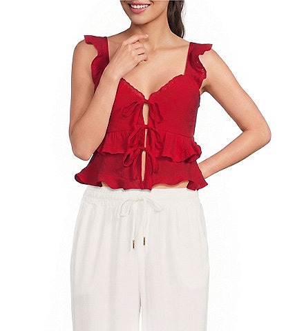 Evolutionary Ruffle Sleeve Tiered Tie Front Tank Top