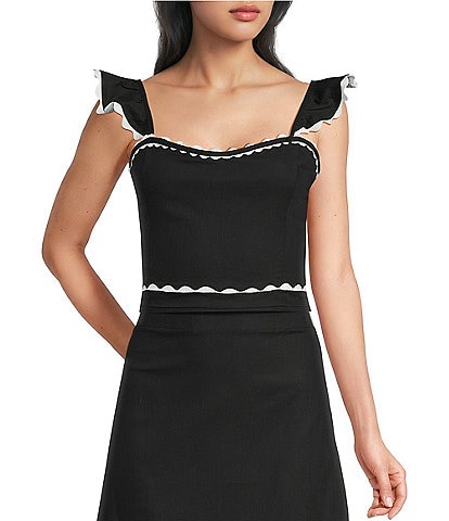 Evolutionary Ruffle Strap Ric Rac Trim Cropped Top