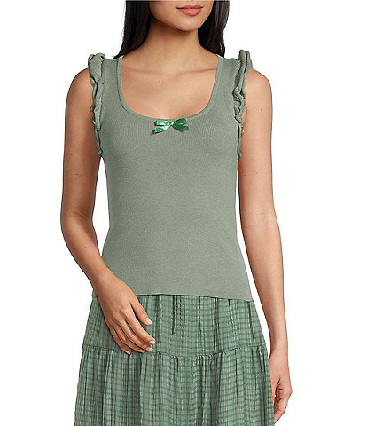Evolutionary Scoop Neck Flutter Sleeve Knit Top