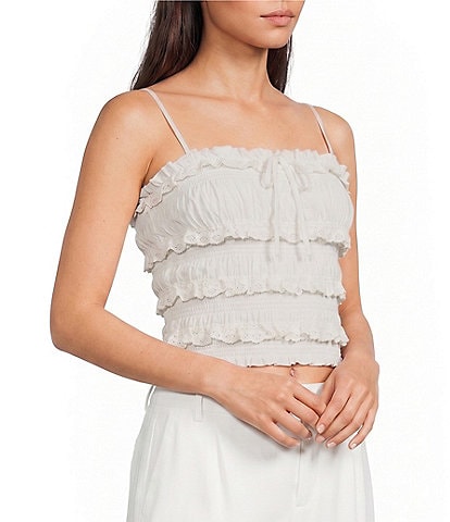 Evolutionary Spaghetti Strap Ruffle Cami Top