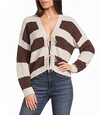 Evolutionary Striped Long Sleeve Tie Front Cardigan