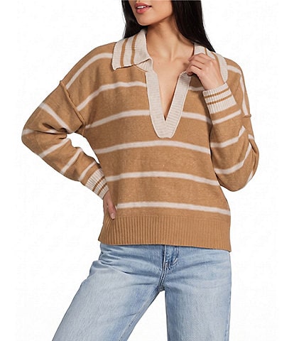 Evolutionary Striped V-Neck Collard Sweater