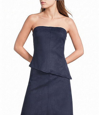 Evolutionary Suede Strapless Asymmetric Hem Top
