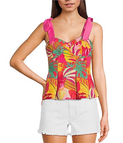 Evolutionary Tropical Printed Bow Strap Tank Top