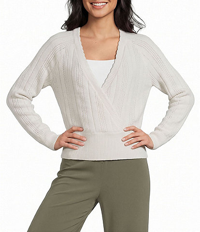 Evolutionary V-Neck Wrap Front Long Sleeve Top