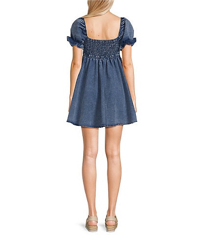 light blue mini dress Chic Light Blue Mini Dress with Elegant Pearl Sleeves