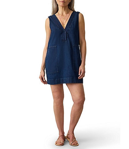 Faherty Azure Woven V-Neck Sleeveless A Line Mini Dress