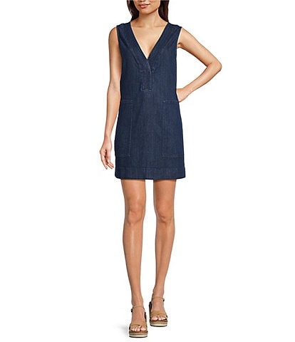 Faherty Azure Woven V-Neck Sleeveless A Line Mini Dress
