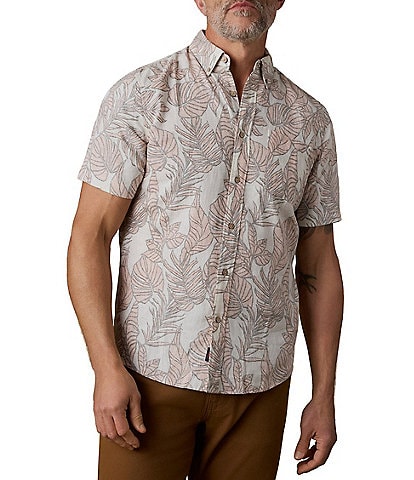 Faherty Breeze Palm Leaf Print Short Sleeve Woven Shirt