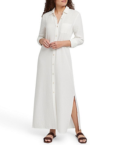 Faherty Dune Gauze Point Collar Long Sleeve Maxi Shirt Dress