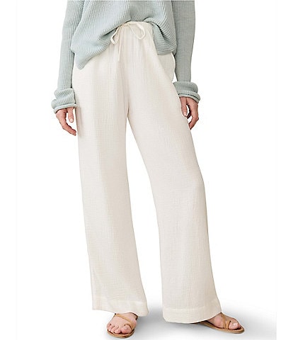Faherty Dune Organic Cotton Gauze Drawstring Woven Mid Rise Palazzo Pants