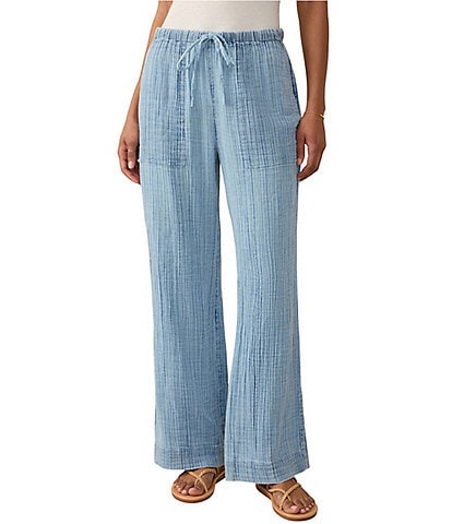 Faherty Dune Organic Cotton Gauze Drawstring Woven Mid Rise Palazzo Pants