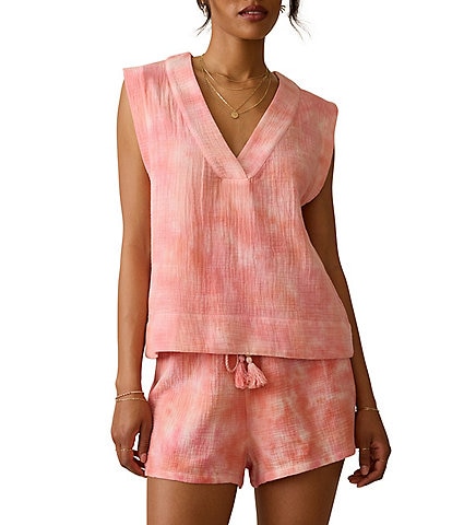 Faherty Dune Organic Cotton Gauze Tie-Dye V-Neck Sleeveless Coordinating Blouse