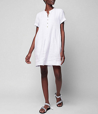 Faherty Gemina Linen Short Sleeve Button Front Dress