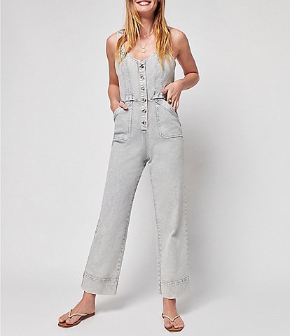 Faherty Gia Button Front Cropped Straight Leg Flight Suit
