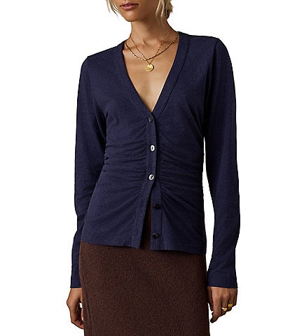 Faherty Hemp Long Sleeve Button Front Knit Top