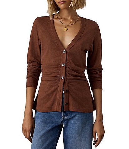 Faherty Hemp Long Sleeve Button Front Knit Top