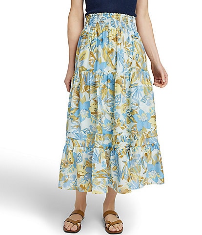 Faherty Ivy Elastic Waist Pull-On Tiered A-Line Maxi Skirt