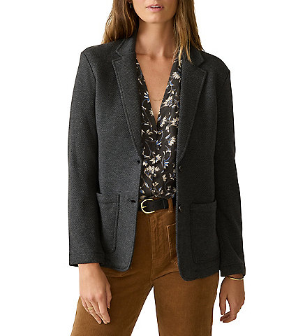 Faherty Organic Cotton Blend Knit Inlet Notch Collar Long Sleeve Blazer