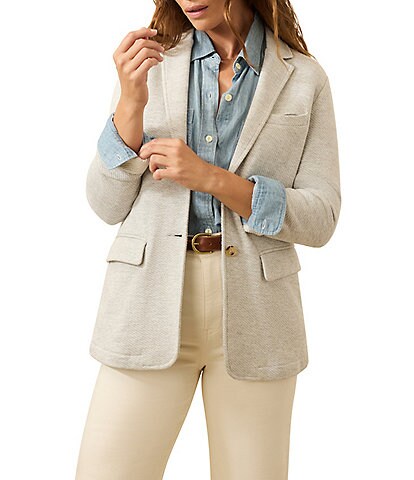 Faherty Organic Cotton Blend Knit Inlet Notch Collar Long Sleeve Blazer