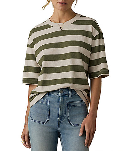 Faherty Organic Cotton Blend Knit Striped Crew Neck Short Sleeve Tee Shirt