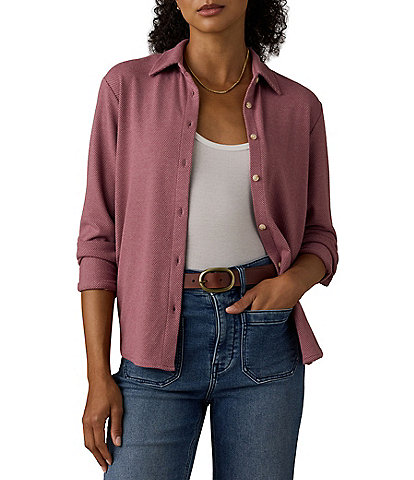 Faherty Legend Knit Spread Collar Long Sleeve Button Front Shirt