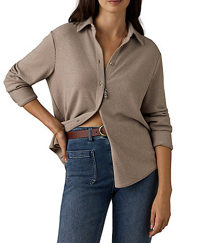 Faherty Legend Knit Spread Collar Long Sleeve Button Front Shirt