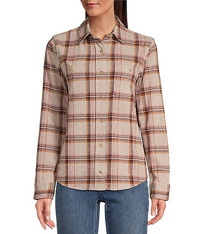 Faherty Legend Sweater Knit Plaid Print Point Collar Button Front Long Sleeve Shirt