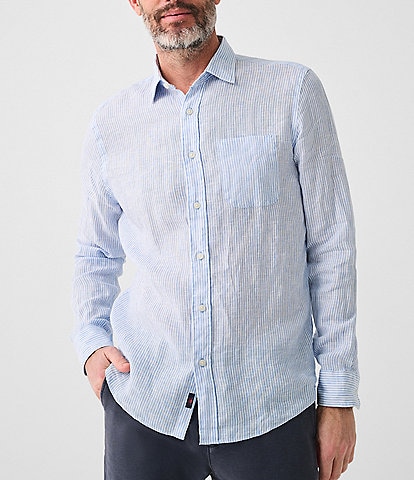 Faherty Linen Laguna Stripe Long Sleeve Woven Shirt