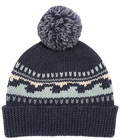 Faherty Men's Chunky Knit Sun and Wave Pom Beanie