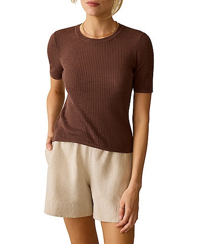 Faherty Miramar Organic Cotton Linen Blend Crew Neck Short Sleeve Tee