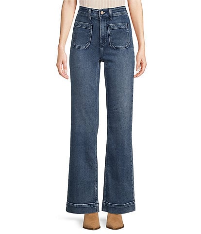 Faherty Stretch Terry High Rise Wide Leg Front Patch Pocket Jeans
