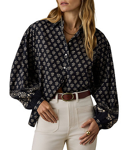 Faherty Suki Button Front Long Bubble Sleeve Blouse