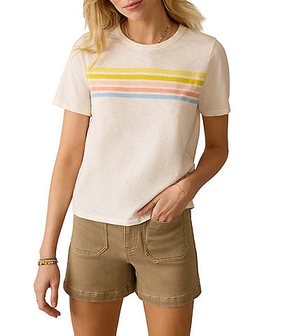 Faherty Sunwash Organic Cotton Knit Stripe Crew Neck Short Sleeve Tee
