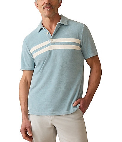 Faherty Surf Stripe Terry Cloth Short Sleeve Polo Shirt