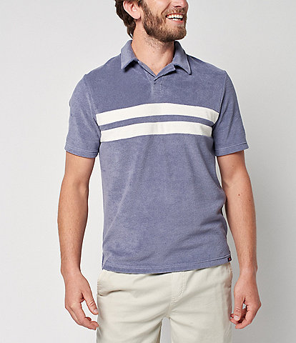 Faherty Surf Stripe Terry Cloth Short Sleeve Polo Shirt