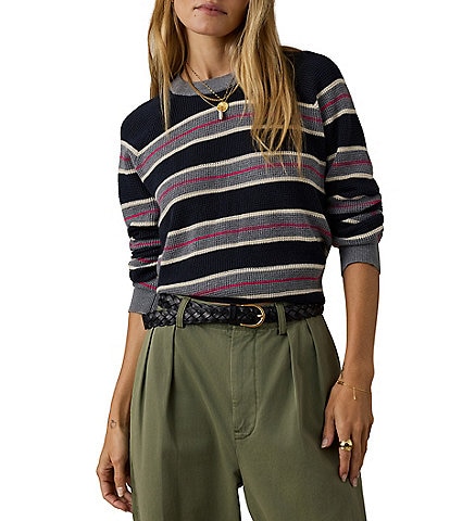Faherty Throwback Stripe Crew Neck Long Sleeve Sweater