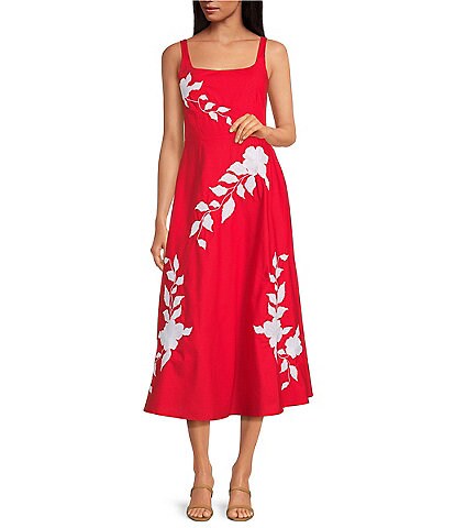 Fanm Mon Elmas Embroidered Square Neck A-Line Midi Dress