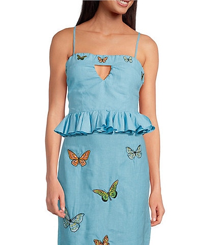 Fanm Mon Marion Front Keyhole Embroidered Strapless Coordinating Peplum Top