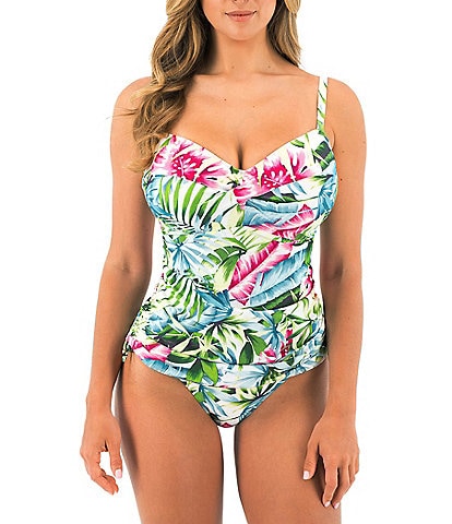 Fantasie Tropical Floral Print Front Twist Underwire Tankini Swim Top & Mid Rise Moderate Coverage Hipster Swim Bottom