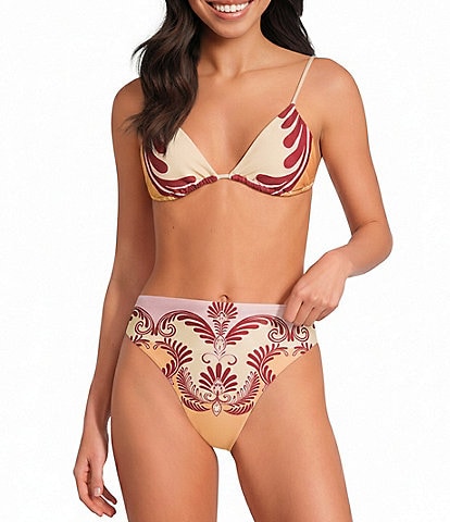 Farm Rio Arabesc Soft Yellow Triangle Swim Top & Hot Pants Swim Bottom