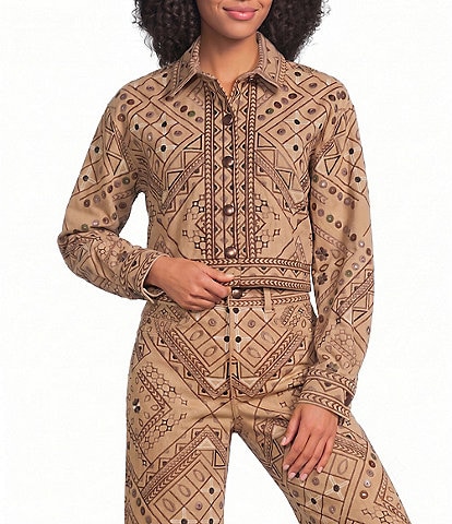Farm Rio Cosmopolitan Full Print Collared Long Sleeve Coordinating Twill Jacket