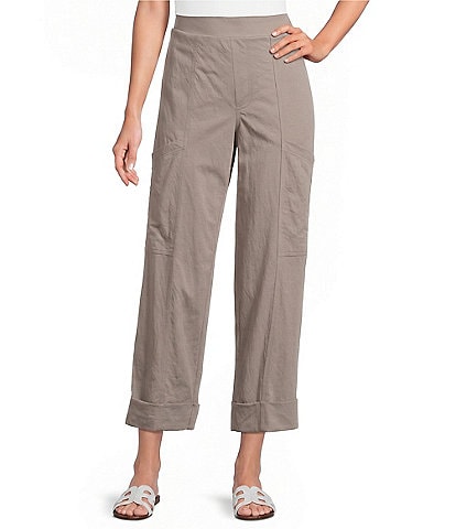 Feather Gray Crinkle Knit Cropped Cargo Barrel Pull-On Pants