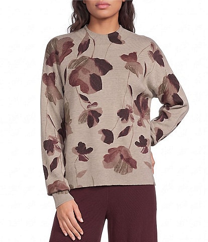 Feather Gray Knit Abstract Mock Neck Long Sleeve Sweater