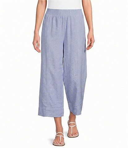 Feather Gray Linen Blend Wide Leg Trouser Pull-On Cropped Pants