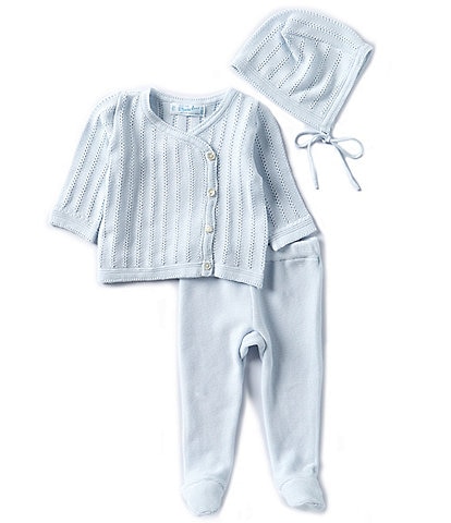 Feltman Brothers Baby Boys Newborn-9 Months Sweater Pointelle Kimono Wrap Top & Pants Set