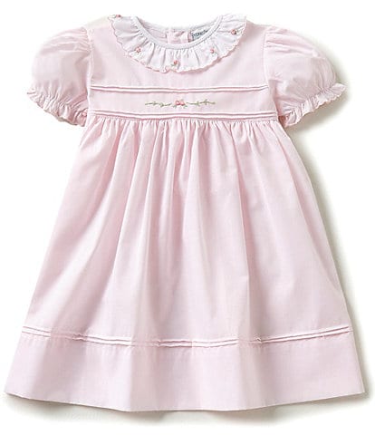 Friedknit Creations Baby Girls 12-24 Months Ruffled Scallop Rose Embroidered Smocked Dress