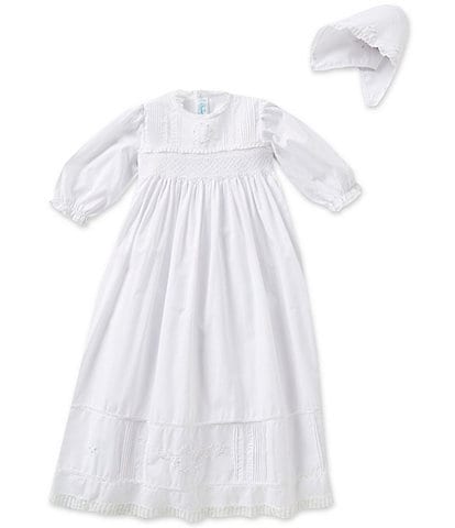 Feltman Brothers Baby Girls Newborn-12 Months Smocked Christening Gown and Hat Set